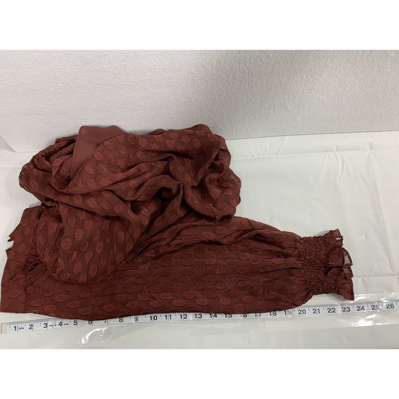 Dr2 Womens‎ Top XS Burgundy Red Polka Dot Flowy Hi Low Career Blouse - Picture 10 of 13